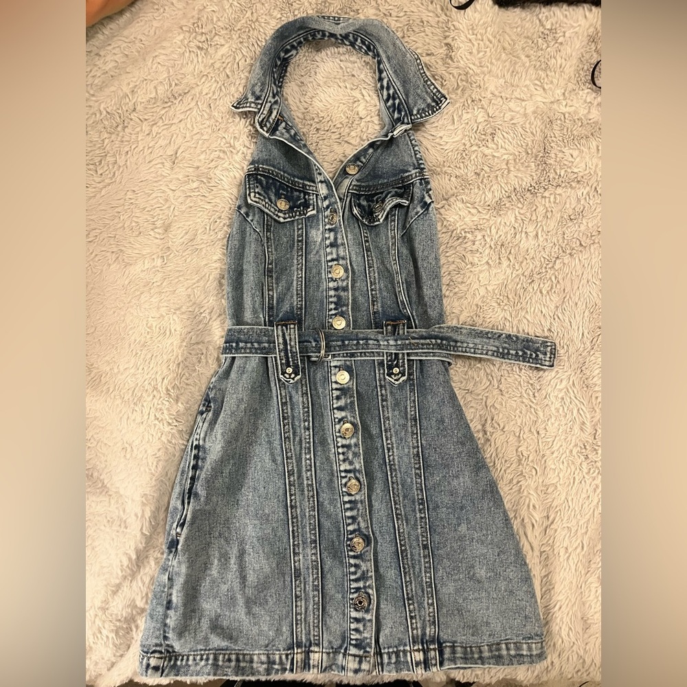 Denim Button-Up Dress with Belt